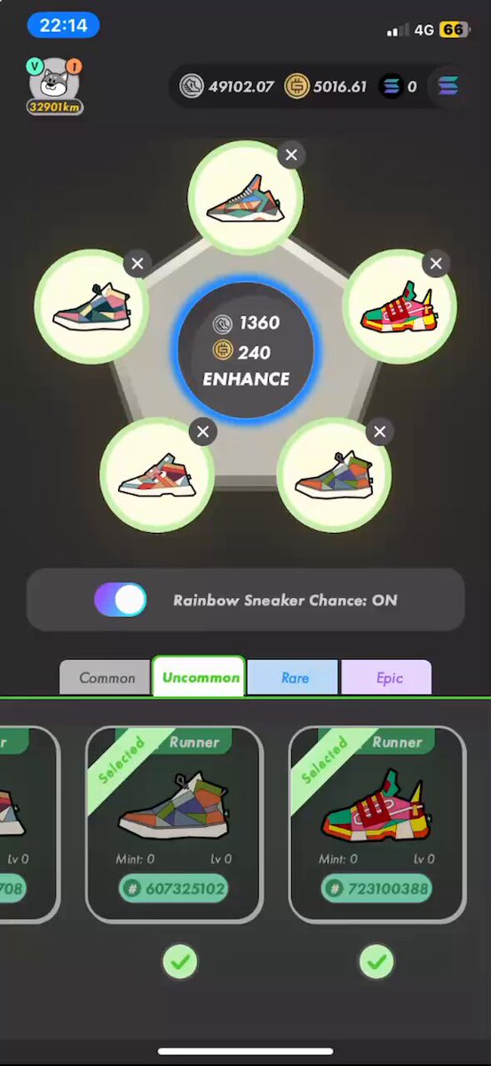 The image shows a phone screen displaying an app called "Rainbow Sneaker Changer" with six different shoe options, including sneakers for men's and women's wear. The app allows users to choose their preferred style from these options and adds them to their wish list. The post also mentions that the app is available in Brazil, which could be a specific country or region where the app has been localized.
