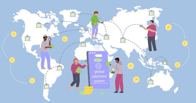 The image features a large illustration of people, representing different countries around the world, engaged in financial transactions using a mobile payment app. They are standing next to a map that shows the locations where these transactions occur. Among the people depicted are individuals who have recently invested money into Ripple Global Payment System (RLFS) and XRPL. The post suggests that Ripple just invested $3.3B in Flutterwave, an African payments platform powered by XRPL, which may help facilitate faster and more efficient global payment processing and adoption of cryptocurrencies like XRP across Africa.