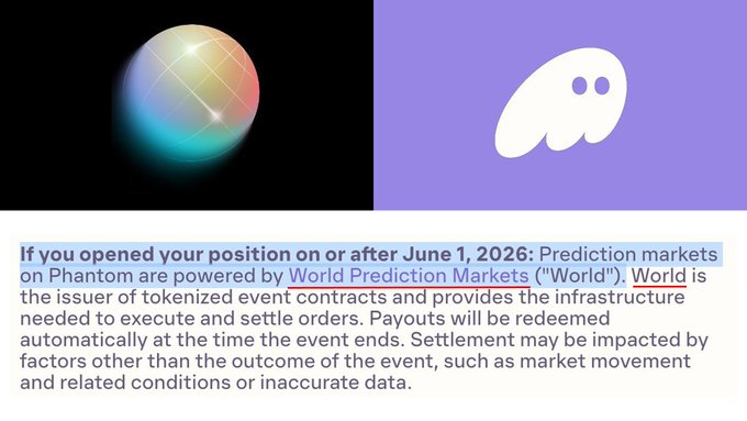Phantom Wallet's prediction markets, powered by World ("World"), are now active since June 1, 2026—now substantiating the leak about World being a fully onchain prediction market on Solana.