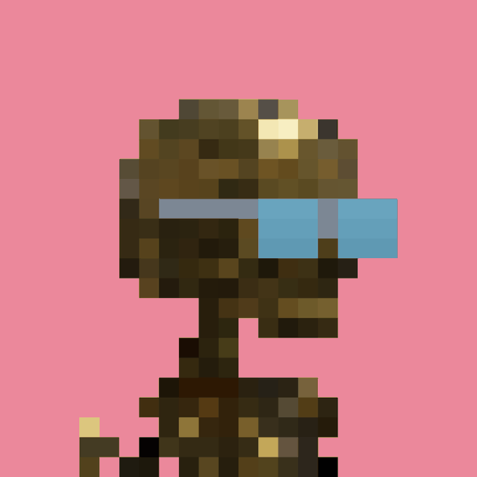 A pixel art skeleton character wearing blue sunglasses and gold accessories, likely representing the "gold argonaut" NFT collectible referenced in the caption, shown against a pink background to showcase support for the @argonauts9999 collection.