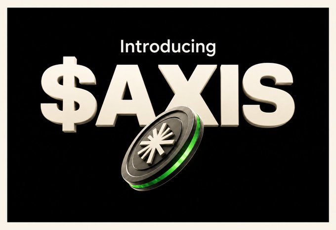 A promotional graphic reading 'Introducing $AXIS' featuring a 3D coin with a starburst logo against a black background.