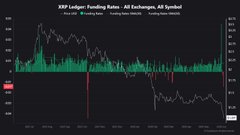 The image shows a graph of XRP funding rates over time. The x-axis represents months starting from January through December, with the y-axis showing the daily funding rate for Ripple cryptocurrency in US dollars. The graph depicts a downward trend, indicating that XRP funding rates have been declining steadily since January.

In the accompanying post, it is stated that Bitcoin's funding rate reached its lowest level since 2015 at around -0.01. This suggests that Bitcoin's funding rate has not yet returned to its previous low point and that there may be ongoing trends in the cryptocurrency market affecting both Ripple and Bitcoin funding rates.