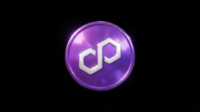 A purple glowing 3D coin or logo featuring a hexagonal chain-link design against a black background.