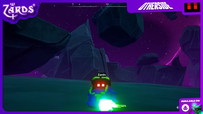 A screenshot from a video game showing a character named "Zards" in a space-themed environment, with the "ZARDS" logo in the top left and "OTHER SIDE" text in the top right.
