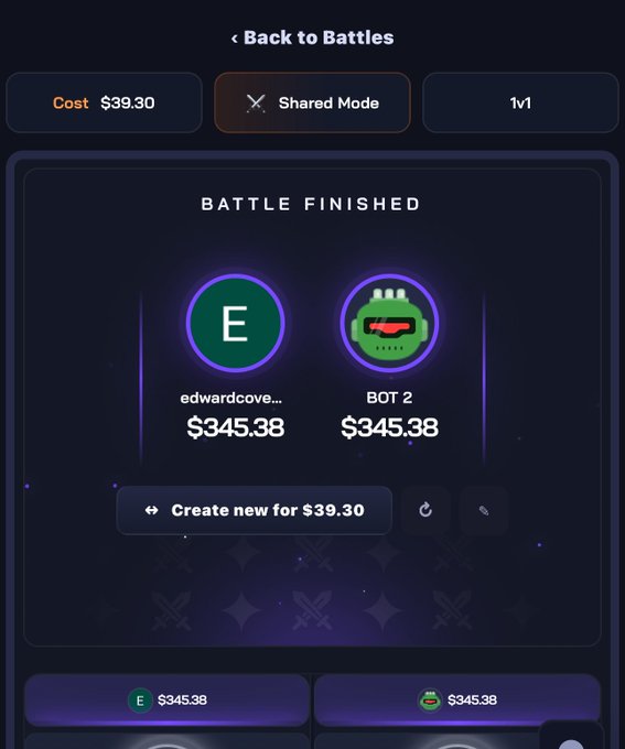 The image shows a game statistics page on a phone screen displaying two different instances of a player's current status with corresponding costs. The cell phone screen displays this information about the Battle Finished and Bots 2 options for a user who has already played a battle in the game.