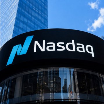 The image shows the Nasdaq logo prominently displayed on the exterior of a modern building, with the distinctive blue "N" symbol and white "Nasdaq" text visible against the glass facade. This relates to the post announcing Nasdaq's new 24/7 onchain trading initiative, featuring extended overnight sessions from 9 PM to 4 AM ET beginning December 6, marking a significant expansion of U.S. stock market trading hours to nearly 23 hours per day.