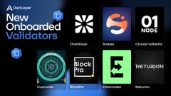 A promotional graphic for "New Onboarded Validators" on ChainCatcher, showcasing seven new validators joining genLayer's network: ChainbaseHQ, Stakely, 01node, Opentensor, HuskyNode, BlockPro, EtherNexus, and Neturion, reflecting the post's announcement about strengthening AI-powered decisions through additional independent validators.