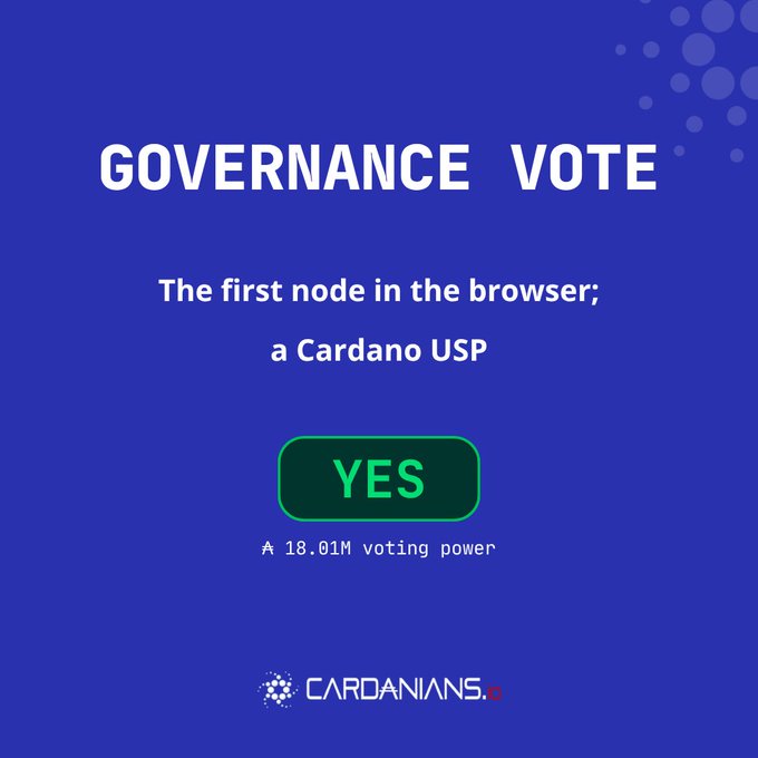 The image shows a blue background with white text that reads "Governance Vote" at the top of the screen. Below this, there are two buttons - one green and one yellow. The green button has a question mark above it, while the yellow button has an "X" on it. These buttons appear to be related to a voting system or decision-making process within a company or organization.