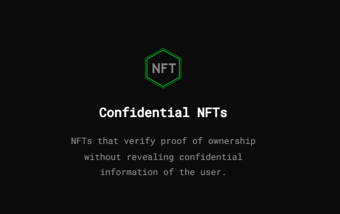 The image features a dark background with a green hexagonal "NFT" icon above the heading "Confidential NFTs," followed by the description: "NFTs that verify proof of ownership without revealing confidential information of the user."

This visual ties directly to the post by illustrating the concept of Confidential NFTs from Beldex, which enable users to prove ownership of onchain assets without exposing sensitive wallet details.