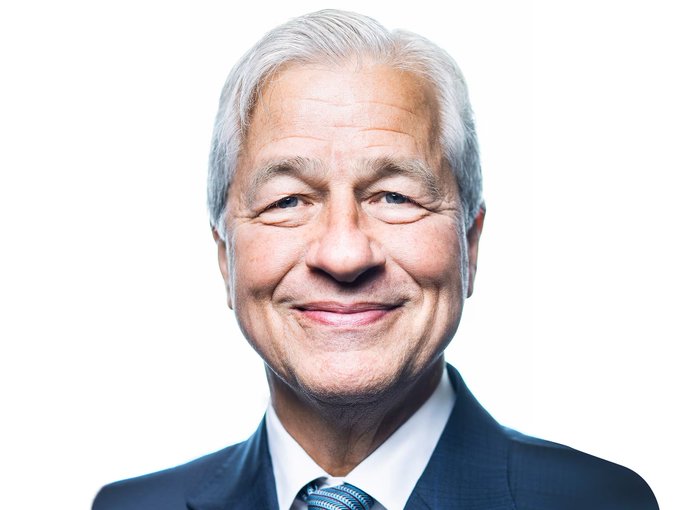 A professional headshot of Jamie Dimon, CEO of JPMorgan Chase, smiling at the camera in a navy suit and tie. The image complements the post highlighting JPMorgan's significantly increased institutional exposure to BlackRock's Ethereum ETF ($ETH) during Q2.