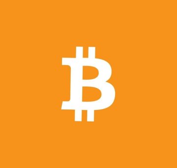 Bitcoin logo - a white stylized 'B' symbol on a solid orange background.