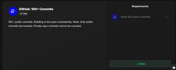 A dark-themed mobile screen displays a "GitHub: 100+ Commits" requirement card with a blue checkmark icon, noting that "100+ public commits, building in the open consistently. Note: Only public commits are tracked. Private repo commits cannot be counted," alongside a partially visible "Now 100 public commits" progress tracker and a "Join" button at the bottom. The image illustrates one of the high-tier Builder Activity benchmarks on the official BASE roles page at guild.xyz/base referenced in the post.