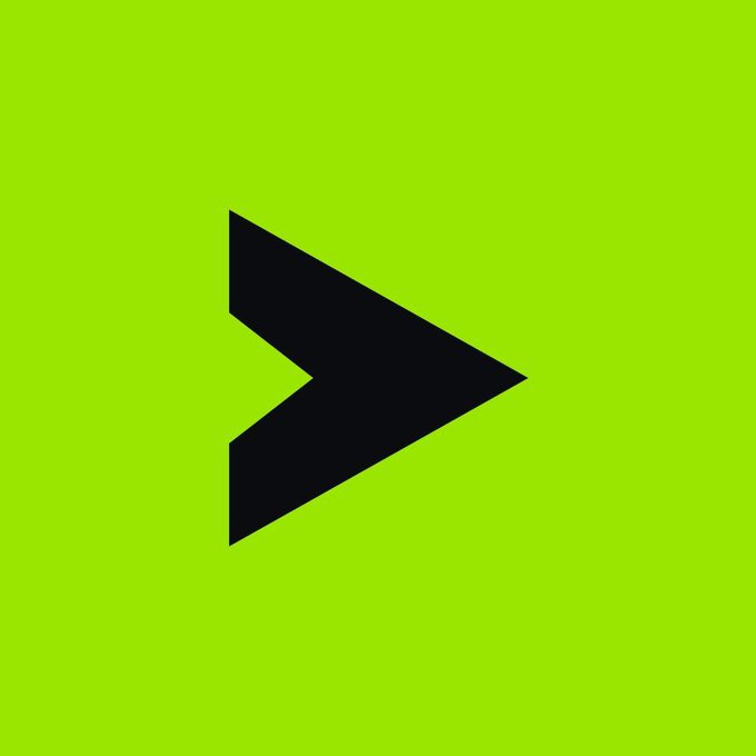 A dark arrow-shaped logo pointing right is displayed on a bright lime green background, appearing to be the brand mark associated with the $NOCK cryptocurrency project mentioned in the post. The minimalist, play-button-like design symbolizes forward momentum and growth, reinforcing the post's message about $NOCK's expanding presence on Robinhood Chain.
