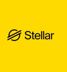 The Stellar cryptocurrency logo displayed in black on a bright yellow background.