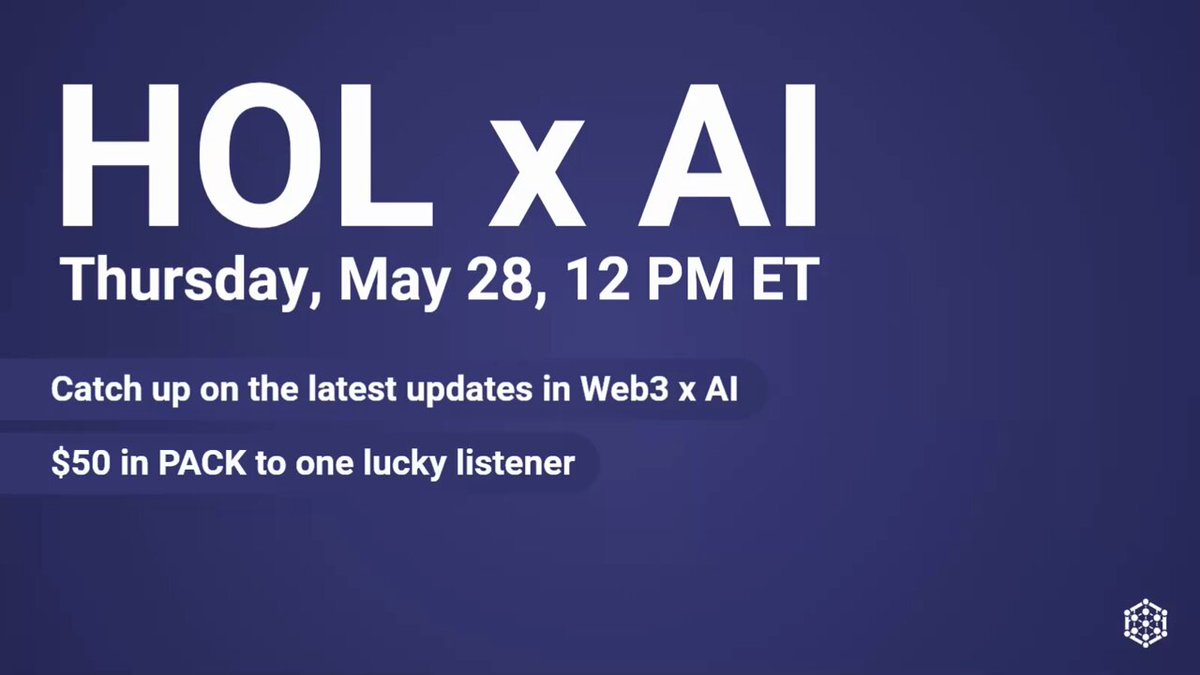 The image features a poster for an event called "HOL x AI" that takes place on Thursday, May 28th at 12 PM ET. The poster includes information about the event, such as the price of $50 for a chance to win one lucky listener and the name of the event being advertised.