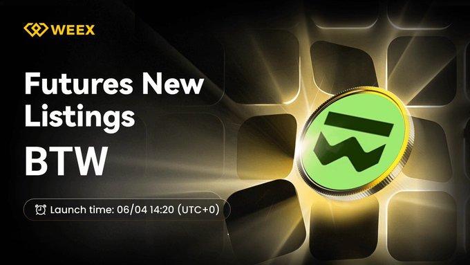 The image features a poster for a future listing of Bitcoin, with a green coin placed at the center. The poster includes text that announces the launch time and location of this new listing, as well as the name of the event.