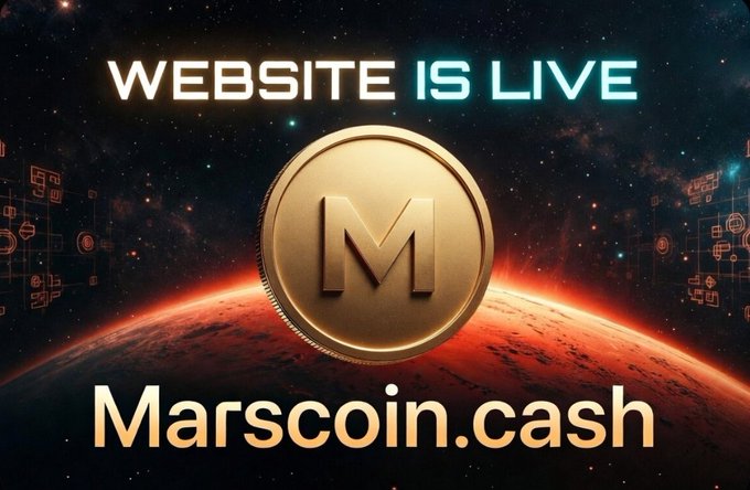 The image features a large gold coin with the word "MARSCOIN" written on it, set against a backdrop of a planet. Below the coin, there's text that reads "WEBSITE IS LIVE MARSCOIN.CASH". This suggests that the image is promoting a website called Marscoin Cash, which is an online platform for users to invest in and support space exploration projects using cryptocurrency. The post seems to be about encouraging people to invest in MarsCoin Cash and contribute to the cause of exploring Mars.