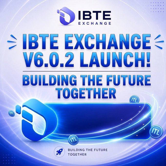 A promotional graphic for 'IBTE EXCHANGE V6.0.2 LAUNCH!' with the tagline 'BUILDING THE FUTURE TOGETHER' in bold blue text.