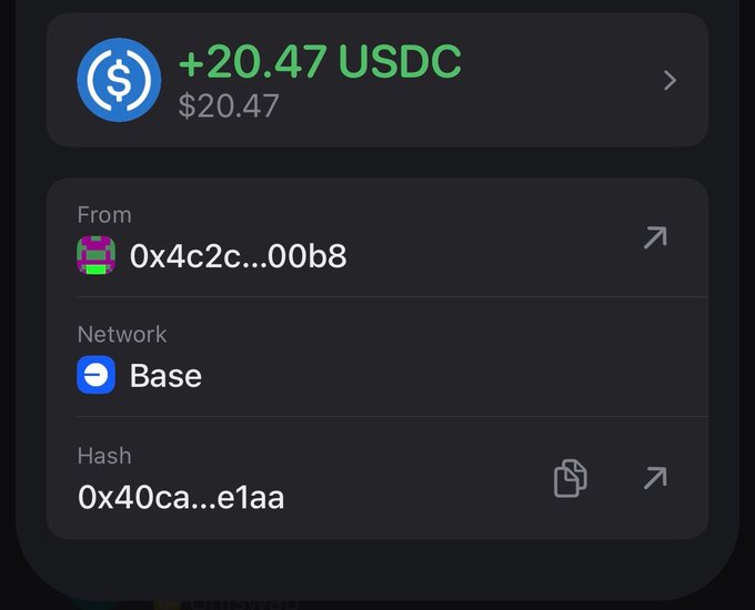 The image shows an app screen with a list of cryptocurrency transactions, including Bitcoin and Ripple. A message indicates that $20 has been added to the account, which was used for a Bitcoin transaction. The user's name appears to be "began" in the message.