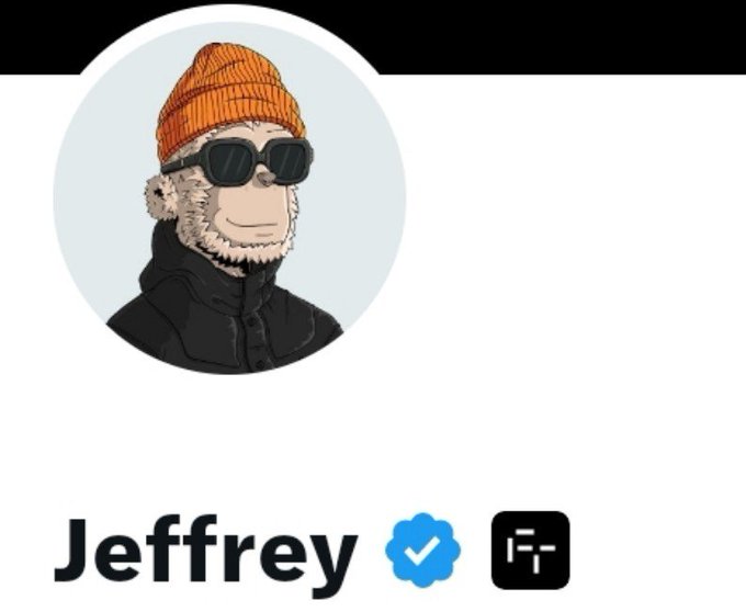A profile avatar depicts an animated monkey wearing an orange beanie and dark sunglasses, with the name 'Jeffrey' displayed below alongside verification and ID icons.