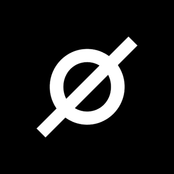 A simple black square logo featuring a white symbol that resembles a stylized 'Ø' or slashed circle.