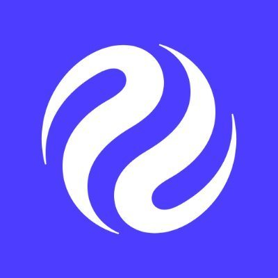 A white abstract swirling logo on a solid blue-purple background, resembling the UNISWAP (UNI) cryptocurrency logo.