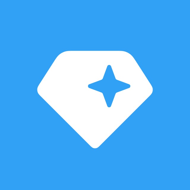 A minimalist logo featuring a white rounded diamond shape containing a blue four-pointed star, set against a solid light blue background.