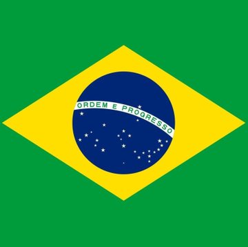 The flag of Brazil features a green background with a yellow rhombus containing a blue circle with white stars and a banner reading 'ORDEM E PROGRESSO.'