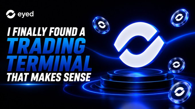 A blue promotional graphic features the 'eyed' logo and the text 'I FINALLY FOUND A TRADING TERMINAL THAT MAKES SENSE.'