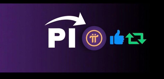 Graphic showing a conversion from PI to Pi Network (π) cryptocurrency, with thumbs up and exchange arrows on a purple background.