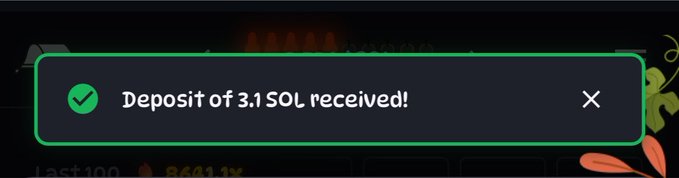 A pop-up notification displays "Deposit of 3.1 SOL received!" with a green checkmark, confirming a Solana (SOL) deposit transaction. This aligns with the post about distributing $Sol to people, showing successful receipt of the cryptocurrency giveaway.