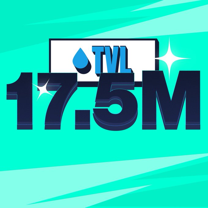 A purple banner with white letters that says "TVL" written above a blue and black water drop icon. The water drop is depicted as a liquid, floating near the upper part of the image and appearing to represent fluid statistics such as active loans or lenders in an economic context.