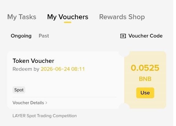 The image shows a screenshot of the settings for a trading application, where the main focus is set for the "Took Coin" feature. The text displayed indicates that this feature can be used to take tokens from the Spot Trading Competition. A button in the center of the image says "Use", which could be utilized to initiate the token-taking process or confirm a successful action related to the "Took Coin" setting. The background color of the image is white, allowing for clear visibility and readability of the displayed information.