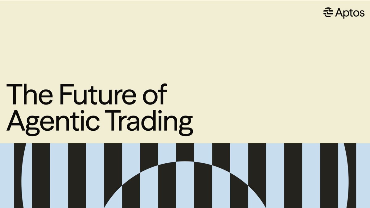 Aptos promotional graphic with text 'The Future of Agentic Trading' displayed on a yellow and black striped background.