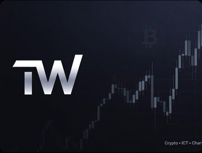 The image depicts a market graph with Bitcoin displayed, along with a T-W symbol positioned above it. Below the graph, there's text that reads "Crypto / Chart" and "Buy low sell high sounds simple but emotions make it extremely hard $BTC -ETH". The symbols represent the cryptocurrency market trends and the associated currency fluctuations.
