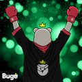 A cartoon bear wearing red boxing gloves raises its arms in victory under green lights, with “Bugg” visible in the lower-left. The $FLR caption suggests a celebratory or bullish connection to the Flare Network token.