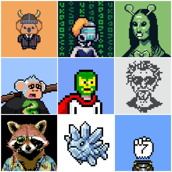 The image features a collection of nine different cartoon-style portraits, each depicting a unique character or person. The characters include a monkey, a raccoon, a robot, a skeleton, a dragon, a woman with horns, a man with a beard, a woman with a mustache, and a man wearing a suit. These illustrations are arranged in a grid format on the image, showcasing various styles of cartoon-style portraits that capture different aspects of human nature or imagination. The post also includes text that reads: "Nine reasons why I'm still here and why I'm not going anywhere anytime soon".