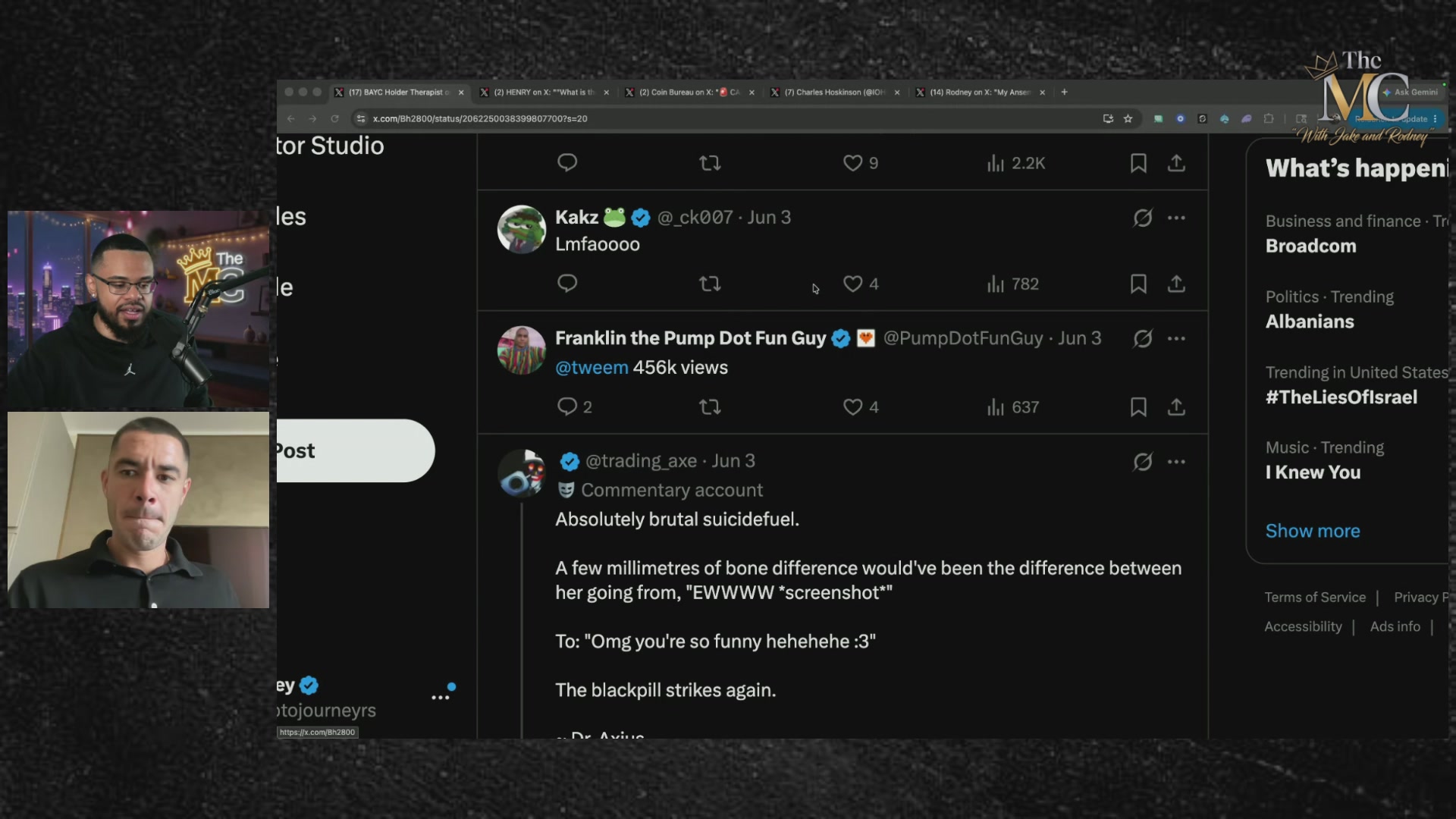The image does not contain any direct connection with the Twitter post about Cardano, nor does it provide any additional information. It is a photo of two men talking on a phone screen displaying an image or piece of news unrelated to the post.