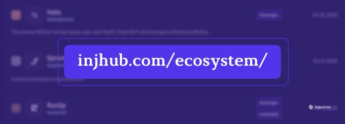 A purple promotional graphic for Injective displaying the URL 'injhub.com/ecosystem/'.