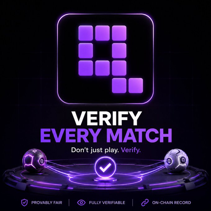 A promotional graphic reads 'VERIFY EVERY MATCH - Don't just play. Verify.' featuring purple neon designs and three icons labeled 'PROVABLY FAIR', 'FULLY VERIFIABLE', and 'ON-CHAIN RECORD'.
