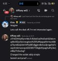 A low-resolution screenshot of an X (Twitter) thread with multiple replies, though the text is largely illegible due to image quality.
