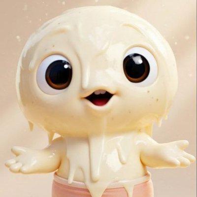 A cute 3D-rendered cream/melting ice cream-like character with big eyes and an open mouth, wearing pink shorts.