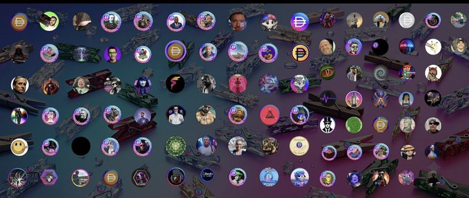 A grid of dozens of circular social media profile pictures is displayed against a space-themed background featuring starships and cosmic imagery, with several profiles featuring "$pDai" or related PulseChain cryptocurrency branding, representing the large $pDai community referenced in the post.