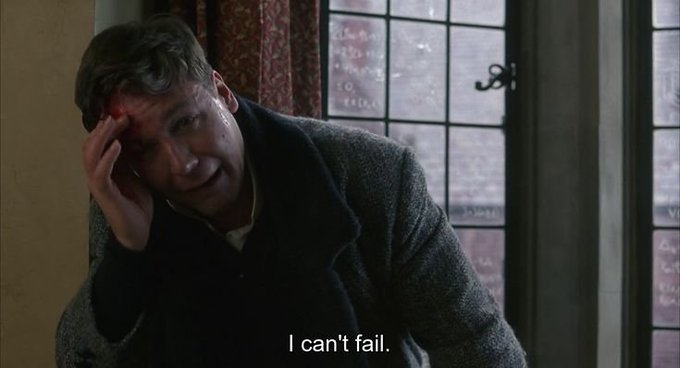 A man with a head injury looks determined and states "I can't fail.", aligning with the user's August plans to "make money," "secure new deals," and "be a profitable trader."