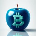 A glossy blue apple with a Bitcoin "₿" symbol displayed on its side, referencing the post's playful nod to Michael Saylor's famous "orange pill" Bitcoin metaphor — suggesting Kaspa ($KAS) and Nacho ($NACHO) might be the next "bites" to take after Bitcoin.