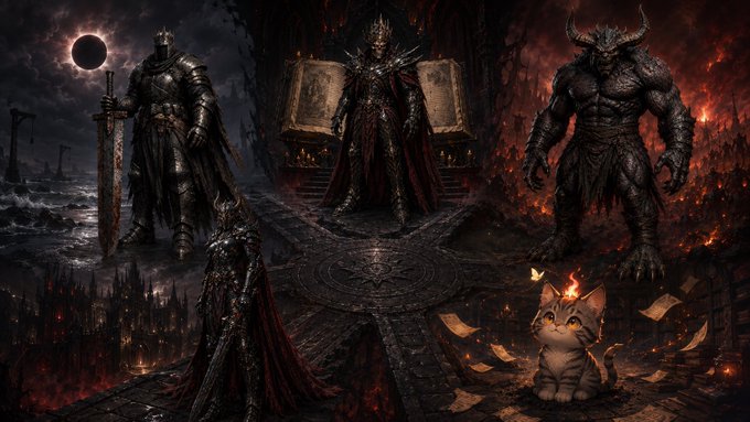 In a dark, fiery DEMON realm, five choices emerge: a Knight, Summoner, Demon Hunter, Guardian, and a member of the Horde. The central portal and fantasy characters reflect the post’s invitation to choose a path, while the ticker “$DMN” is shown.