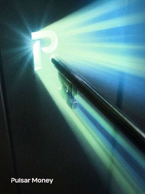 A promotional image for Pulsar Money showing a glowing 'P' logo with light rays emanating from it, with 'Pulsar Money' written at the bottom.