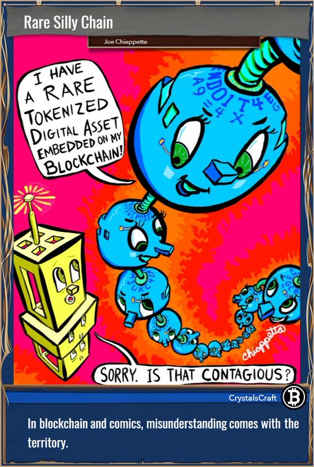 The image features a drawing of a robot, specifically named "Charming." The robot appears to be using a tokenized digital asset as its base material for crafting a blue sphere. In the backdrop, there's another robot character with a smaller version of themselves, engaged in an animated conversation about the importance of tokens and digital assets. The characters are placed on top of what seems to be a building or structure.