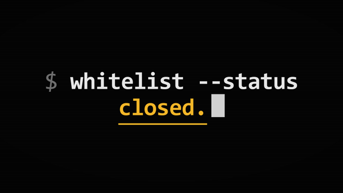 A terminal screenshot showing the command output '$ whitelist --status' returning 'closed.' highlighted in yellow.