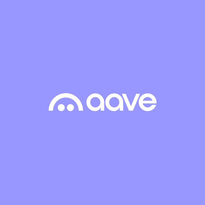 The 'aave' logo displayed in white text with its signature ghost-like icon on a solid purple background.